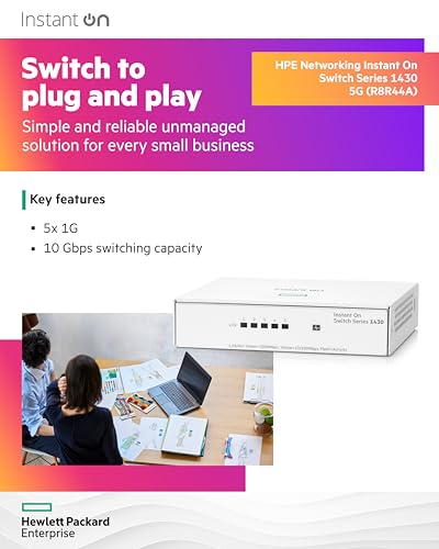 Image of HPE Networking Instant On Switch Series 1430 5-Port Gb Unmanaged Layer 2 Ethernet Switch | 5X 1G | Fan-Less | US Cord (R8R44A#ABA)