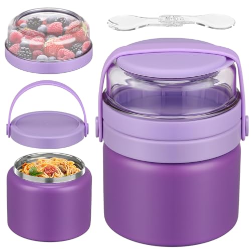 MAISON HUIS Recipiente térmico para comida de 250 ml, cuenco térmico con tapa, recipiente para calentar el calor de acero inoxidable con cuchara, termo comida a prueba de fugas, fiambrera térmica para
