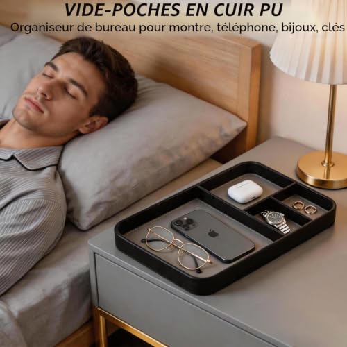 Seivunol Plateau Vide Poche en Cuir PU, Organisateur de Tiroir pour Chevet – vue 2