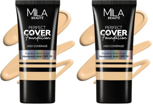 Image of Mila Beaute Perfect Cover Foundation with Hyaluronic Acid & SPF 20 | High Coverage & Flawless Matte Finish | Super Hydrating & Lightweight Formula | Suitable for All Skin Types - 3 Wheat (Pack of 2)
