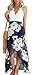 FANCYINN Women V-neck Lace Patchwork Irregular Hem Casual Chiffon Dress Blue M