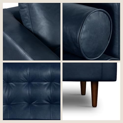 Image of Poly & BARK Napa Right-Facing Sectional Sofa - 104.5 inch Italian Leather Sectional with Chaise - Midnight Blue - Full-Grain Pure-Aniline & Semi-Aniline Upholstery