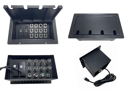 ProSpeakerparts PROCRAFT JUMBO 4 HOLE LID FEED-THRU RECESSED Stage Pocket/Floor Box w/ 2 WIRED AC 10 XLR Female 1 XLR Male 1 RJ45