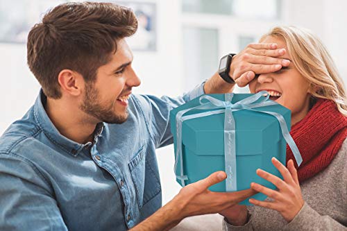 RECUTMS Explosion Gift Box, Handmade Exploding Photo Album with 6 Faces Couples Scrapbook Accessories Creative DIY Pop-up Gifts for Anniversary Wedding Valentine’s Day Birthday Surprise (Blue-6 Sides)