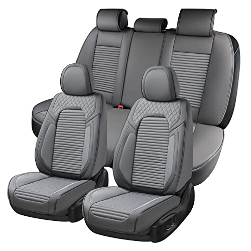 Coverado Car Seat Covers Full Set 5Pcs, Waterproof Leather Seat Covers For Cars, Protector Seat Cushions Universal Fit For Most Vehicles, Sedans, Suvs, Trucks And Vans (Pleated Pattern, Gray) #TOP5