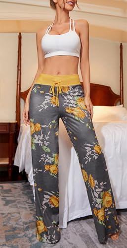 Image of Women Pajama Pants Comfy Lounge Wide Leg Casual Stretch Palazzo Drawstring Pj Bottoms Pants S-3XL