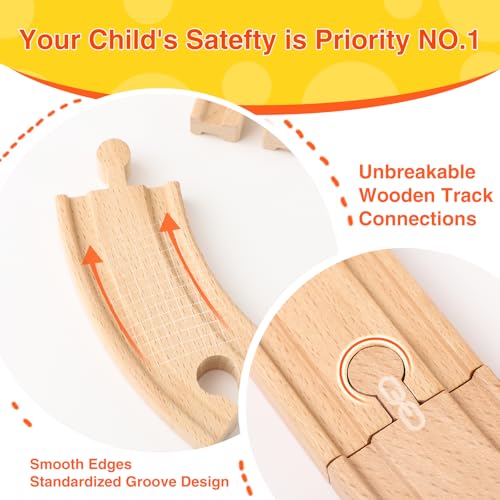 wooden train tracks 60 piece set track expansion accessories for toddlers 3-5 - 100 compatible with all major brands including thomas amp brio wooden railway system
