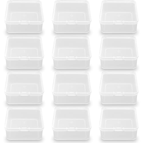 Image of 12 Pack Clear Square Plastic Beads Storage Containers Box (2.67 x 2.67 x 1.18 Inch), Square Bead Organizers for Small items, Crafts, Beads, Coins, Jewelry and Business Cards