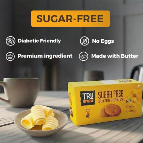 Image of TruSnax Sugarfree Butter Cookies | No Added Sugar | Diabetic-Friendly Biscuits | Healthy Tea-Time Baked Cookies | Vegetarian | 240g