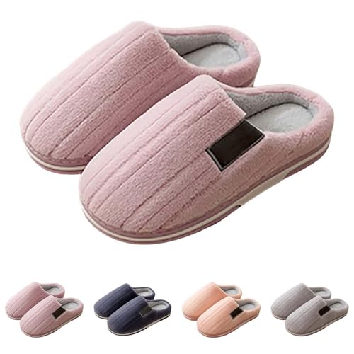 Pantuflas de invierno cálidas de algodón suave con espuma viscoelástica para mujer, hombre, antideslizantes, planas, antideslizantes, cómodas, para mujer, de felpa, para dormitorio, mullidas, morado