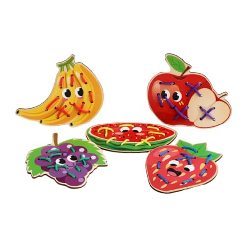 getuse Wooden Lacing Cards Sewing Threading Toys for Kids Preschoolers Fine Motor Skills Development Hand-Eye Coordination Learning Toy- Style D
