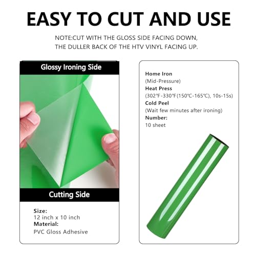 Image of FUNKAKA Heat Transfer Vinyl Rolls, 12 inch x 9ft Fruit Green Iron on Vinyl