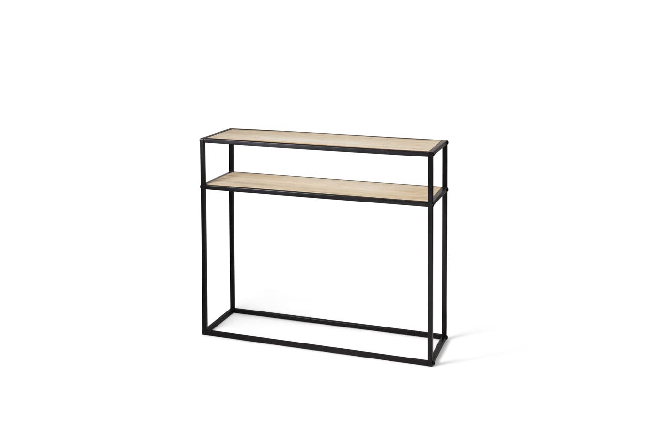 LIFA LIVING Moderne Wandtafel, Zwarte Consoletafel, Metaal en Houten Wandtafel met Opbergplanken