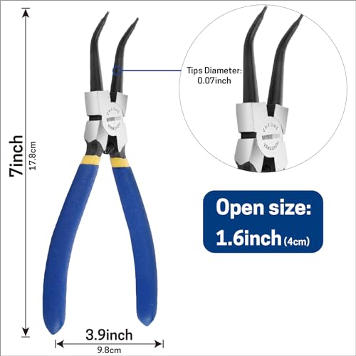 Image of 7 inch Internal Snap Ring Pliers with 45-Degree Bent Jaw, Cr-V Steel | Circlip Pliers for Retaining Ring Removal and Installation