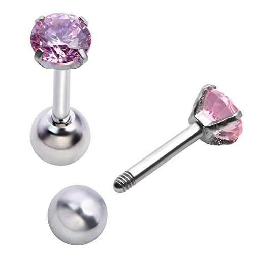 PiercingJ 2pcs 16G 1/4" Stainless Steel Pin 4MM Round Cubic Zirconia helix Cartilage Tragus Ear Lobe Barbell Stud Earring (Many Colors Available)