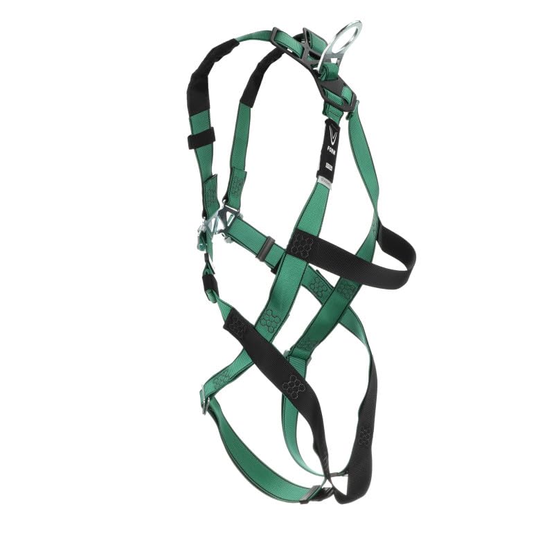 Image of MSA 10197197 V-Form Full Body Safety Harness - Size: Extra Large, D-Ring Configuration: Back, Qwik Fit Leg Straps, Color: Green, Full Body Harness, Durable, Fall Protection