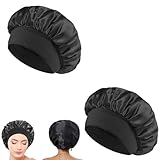 2 Stück Schlafhaube Seide,Seidenhaube zum Schlafen,Schlafhaube Haare Schützen,Silk Bonnet Sleep Cap,Satin Haarhaube für Die Nacht,Schlafmütze mit Gummizug,Haarschutz für Damen und Mädchen (Schwarz)
