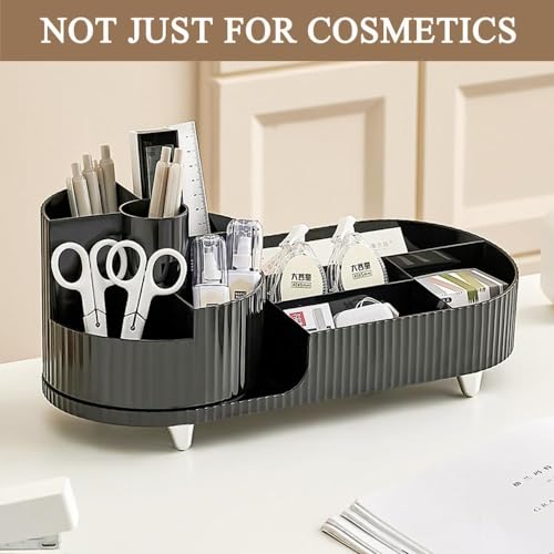 Image of BIG MAKE UP BOX Rotating Makeup Organiser,compartment Cosmetic Storage,Storage of Skin Care Products, Lipstick, Perfume, Eye Shadow Brush,be Placed in the Bedroom-Black
