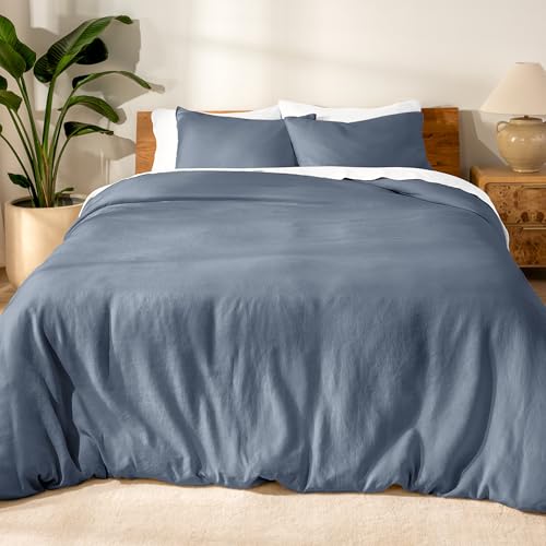 Bare Home 100% European Linen Duvet Cover Set (King/Cal King, Indigo)