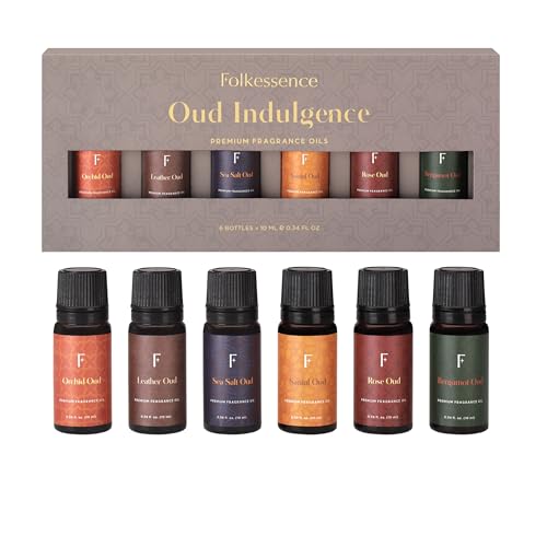Folkulture Essential Oils Set for Diffuser | Set of 6 Luxury Floral & Oud Fragrance Oils | Orchid Oud Rose Oud & Warm Sensual Blends | Aromatherapy & Home Fragrance Gift Set