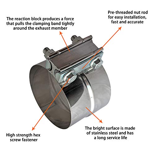 Image of 4 inch Inch Exhaust Clamps Stainless Steel Muffler Band Clamp for 4 inch Inner Diameter to 4.5 inch Outer Diameter Turbo Downpipe Tip Exhaust Pipes Connection (2 Pack)