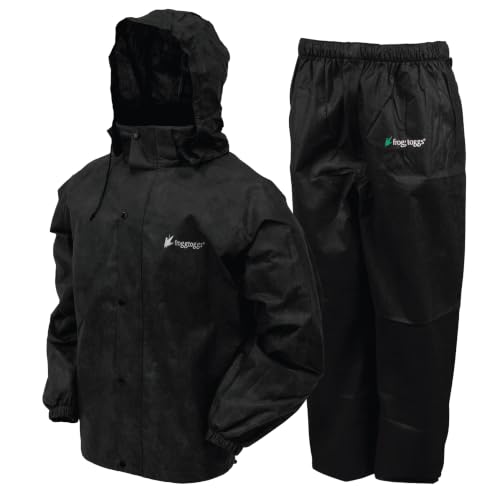 FROGG TOGGS Men's Standard Classic All-Sport 3-Layer Waterproof Breathable Rain Suit, Black/Black,...