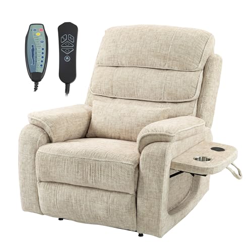Power Lift Recliner Chair for Adults Elderly Lay Flat Velvet Recliners with Massage Heating, Extended Footrest, Wireless Charging Device, USB Ports, Cup Holder, Lumbar Pillow