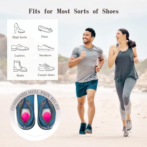 Image of Heel Cups, Gel Cushion Pads for Spur Relief Heel Pain Shock Absorbing and Heel Support, Shoe Pads for Women Size 9-13, 2 Pairs
