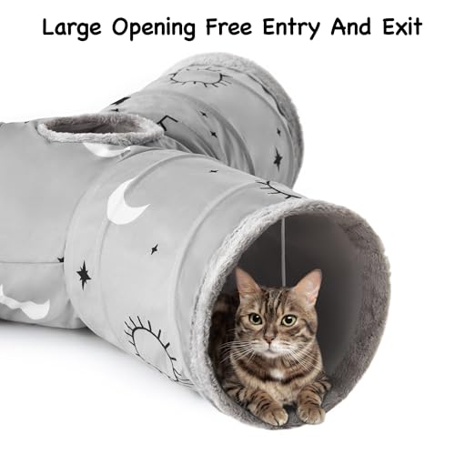 Image of Tempcore Cat Tunnel for Indoor Cats, 3 Way Collapsible Pet Play Tunnel with Teaser Wand, Peek Holes & Hanging Ball, Interactive Tube for Kittens & Rabbits, Grey Sun