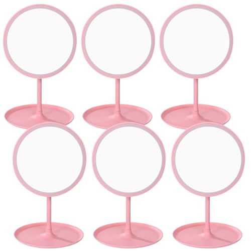 Set de 6 espejos de maquillaje rosados redondos portátiles miniatura 2