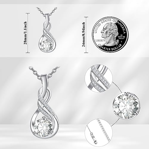 KINGWHYTE Infinity Necklace 925 Sterling Silver Cubic Zirconia Necklaces for Women Birthstone Pendant Necklace Birthday Anniversary Infinity Gifts for Women3