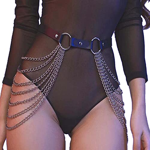 HONGMEI Punk-Leder-Körperkette Mehrschichtige Taillenketten Nachtclub-Körper-Accessoires Schmuck für Frauen und Mädchen Cover