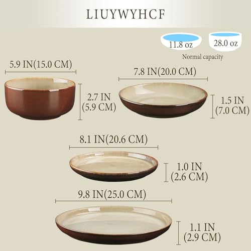 Image of Ceramic Dinnerware (16 pcs) Serve 4 people, Plates and Bowls Sets,Handmade Reactive Glaze Dishes Set, Chip Resistant and Scratch Resistant, for Oven & Dishwasher & Microwave Safe