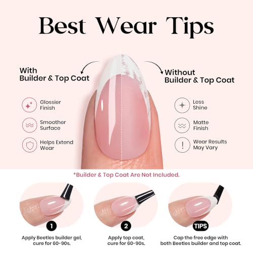 Image of Beetles French Tip Press on Nails and Toenails, 180 Pcs Pink French Nail Tips, 3 Hand Sets and 3 Toe Sets, 15 Sizes, Short Square DIY Manicure Pedicure Set