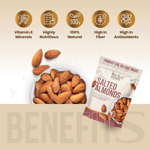 Image of KitchenSmith Jumbo Salted Almond - Pack of 2 (250gm Each) | Badam Giri, Naturally Sourced Crunchy Badaam & High In Antioxidant | Naturally Sweet And Tasty