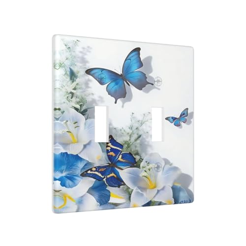 HLCoChT Decorative Art Light Switch Covers Elegant Blue Butterfly Flower Switch Plate Cove 2 Gang Double Toggle Wall Plate Decorative Switchcover Electrical Switchplate by HLCoChT - Image 2