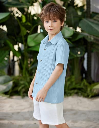 Image of Arshiner Boys Light Blue Shirt Casual Button Down Shirt Summer Beach Tops