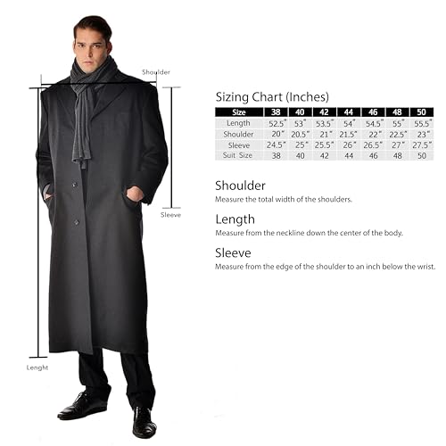 Cashmere Boutique: Men's Full Length Top Coat in 100% Pure Cashmere (Color: Black, Charcoal, Navy | 38/40/42/44/46/48/50)3