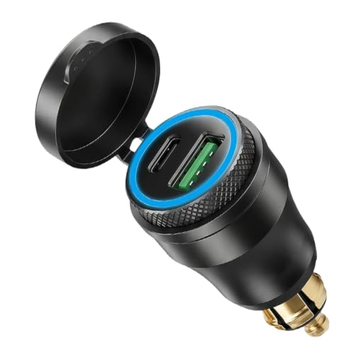 Cargador Enchufe Motocicleta USB C 30W y QC 3.0 DIN Hella, Impermeable Adaptador Aluminio con LED para BMW, Ducati, Triumph, 12V-24V Carga Rápida Mechero Coche Accesorios