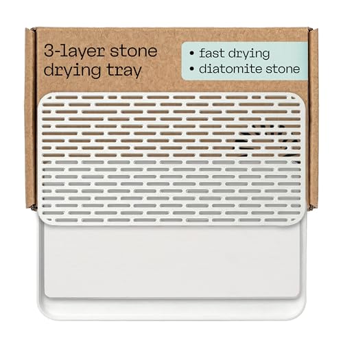 Deepstone 3-Layer Stone Dish Drying Mat for Kitchen Counter - Diatomaceous Earth Quick Dry Mat with Removable Plastic Topper and Non-Slip Base Pad, 16 x 9 in (White) by deepstone - Used condition - US$34.19
