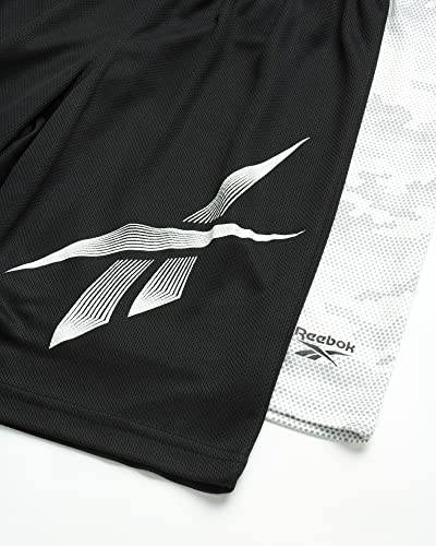 Reebok Boys’ Active Shorts – 2 Pack Athletic Performance Dry Fit Gym Basketball Shorts (S-XL), Size Small, White Camo/Black2