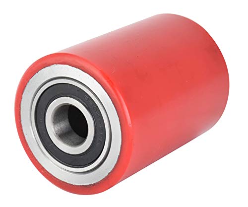 Image of Pallet Jack /Truck Load Wheels Set with Axles and Entry Exit Roller (4 pcs) 2.75 inch x 3.75 inch with Bearings ID 20mm Poly Tread Red
