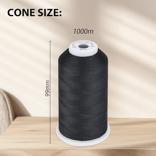 Image of Simthread Heavy Duty Blue Jeans Thread for Denim Sewing 1000 Meters Cone Black
