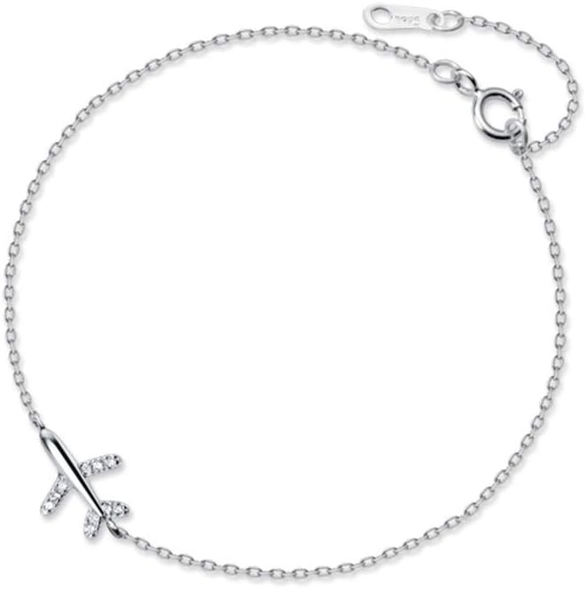 Dtja Crystal Airplane Bracelet for Women Sterling Silver Cute Delicate Fly Plane Adjustable Charm Link Bracelets Airline Jewelry Christmas Gifts Souvenir for Best Friend freedom Lover Wanderlust