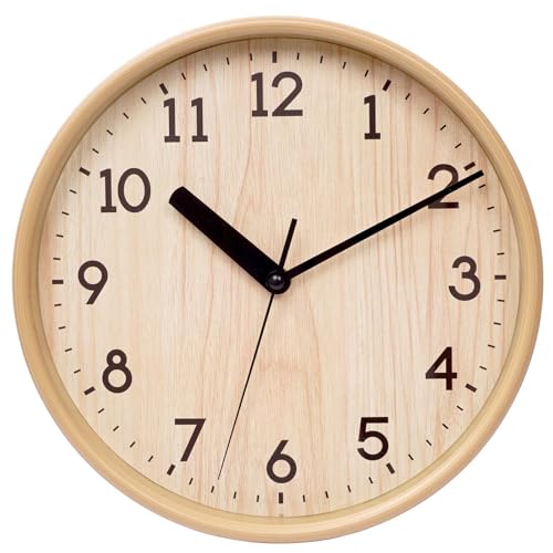 10 Inch Wall Clock Silent, Non-Ticking Decorative Rustic Analog Quartz Wall Clock Battery Operated for Bedroom Living Room Kitchen Farmhouse Office School (Graining)