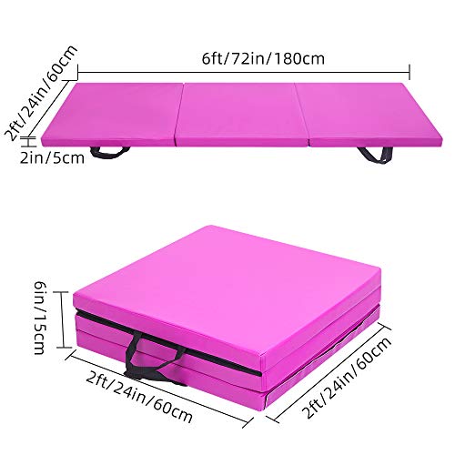Ktaxon 2Ft X 6Ft X 2In Folding Gymnastics Mats, 2" Thick Tri-Fold Pu Leather Stretching Exercise Mat With Carrying Handles, Tumbling Yoga Mat Floor Workouts Pad For Home, Gym, Martial Arts #TOP5