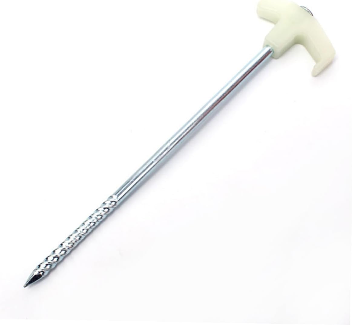 Cabilock 16 Pcs 25cm Spiral Tent Stakes and Pegs, White Steel Ground Anchors with Fluorescent Tips for Outdoor Camping, Tent and Awning Securing in Muddy Or Snowy Terrain