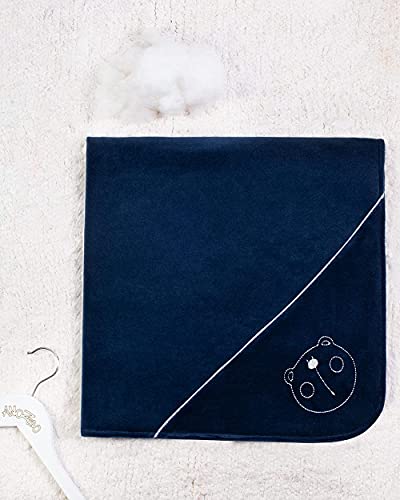 Saída Maternidade Menino Veludo Ondulê Bordada Ursinhos - Marinho P