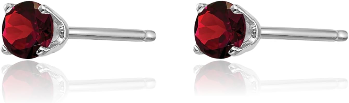 IceCarats 14K Solid White Gold 0.32 carat Red Garnet Small Stud Earrings 3mm Round Cut, Natural, Prong Set, Butterfly Back For Her