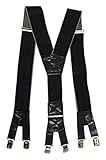 Starke Leder 'Y' Abschnitt Olata Extra Lange, Extra Breite XXL Hosenträger mit 6 Starken Clips Y-Form, Stark Stoff - 5cm. Schwarz/Grau